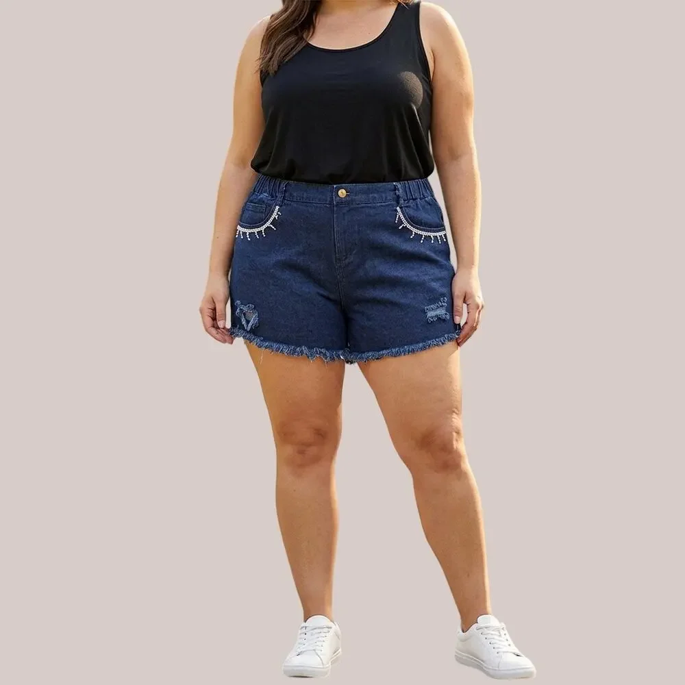 Jolie & Joy By FCT Distressed Denim Shorts NWT Frayed Rhinestone Accent Size 2X